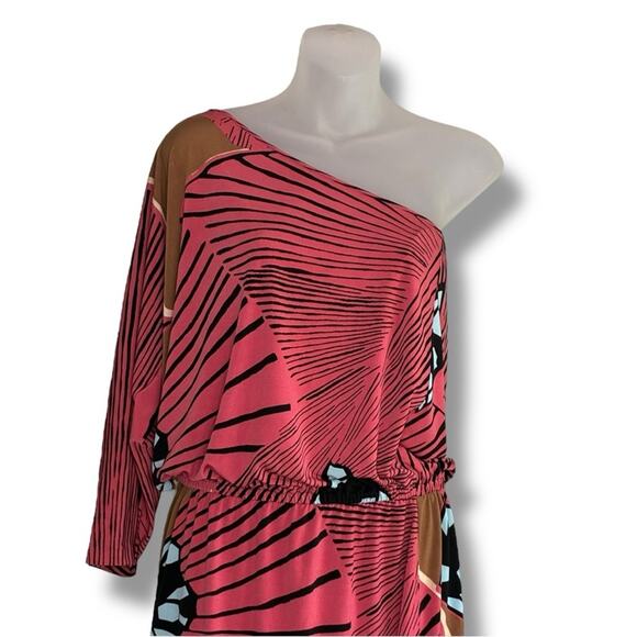 Tibi New York one shoulder dress in a graphic print - Picture 2 of 5